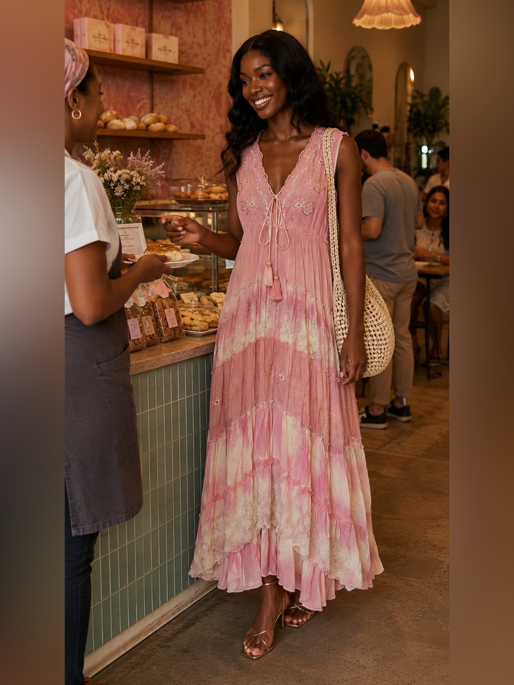 NWT Papa Pia Luxe Pink Embellished Maxi Dress | One Size